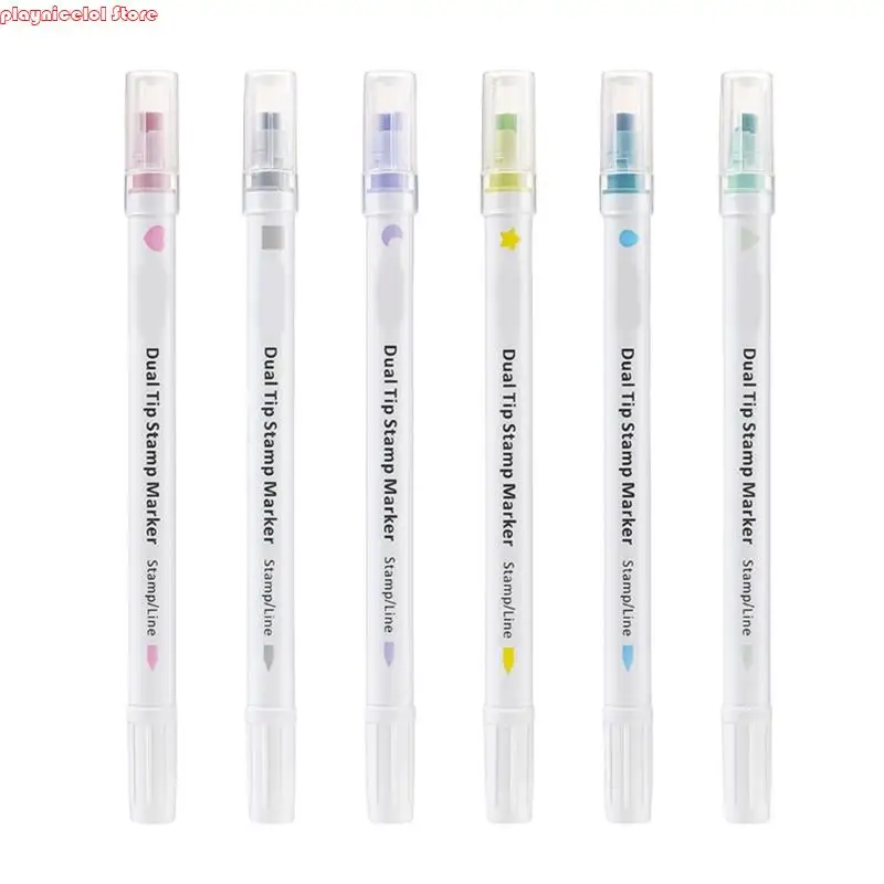 

E8BA 6 Color Watercolor Markers Double Head Stamp Marker Set for Doodling Drawing
