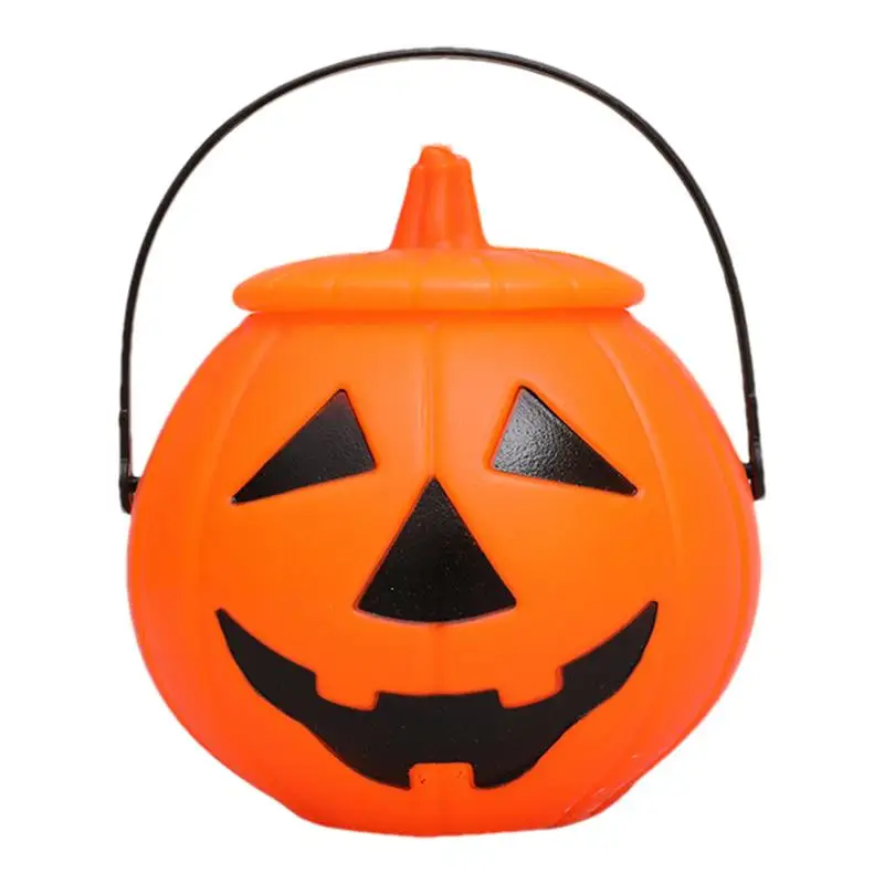 Solid Pumpkin Treat Bucket Halloween Goodies Bucket With Handle And Lid Trick Or Treat Snack Bucket For Snack Desktop Decor