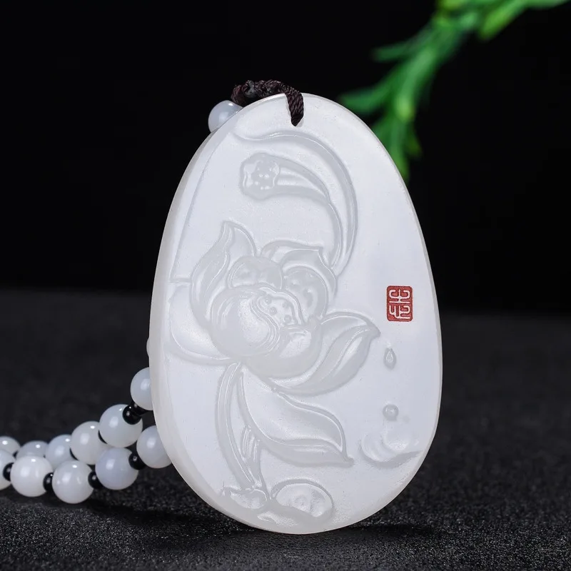 

Новый кулон из натурального белого нефрита в форме лотоса, классическое украшение в этническом стиле