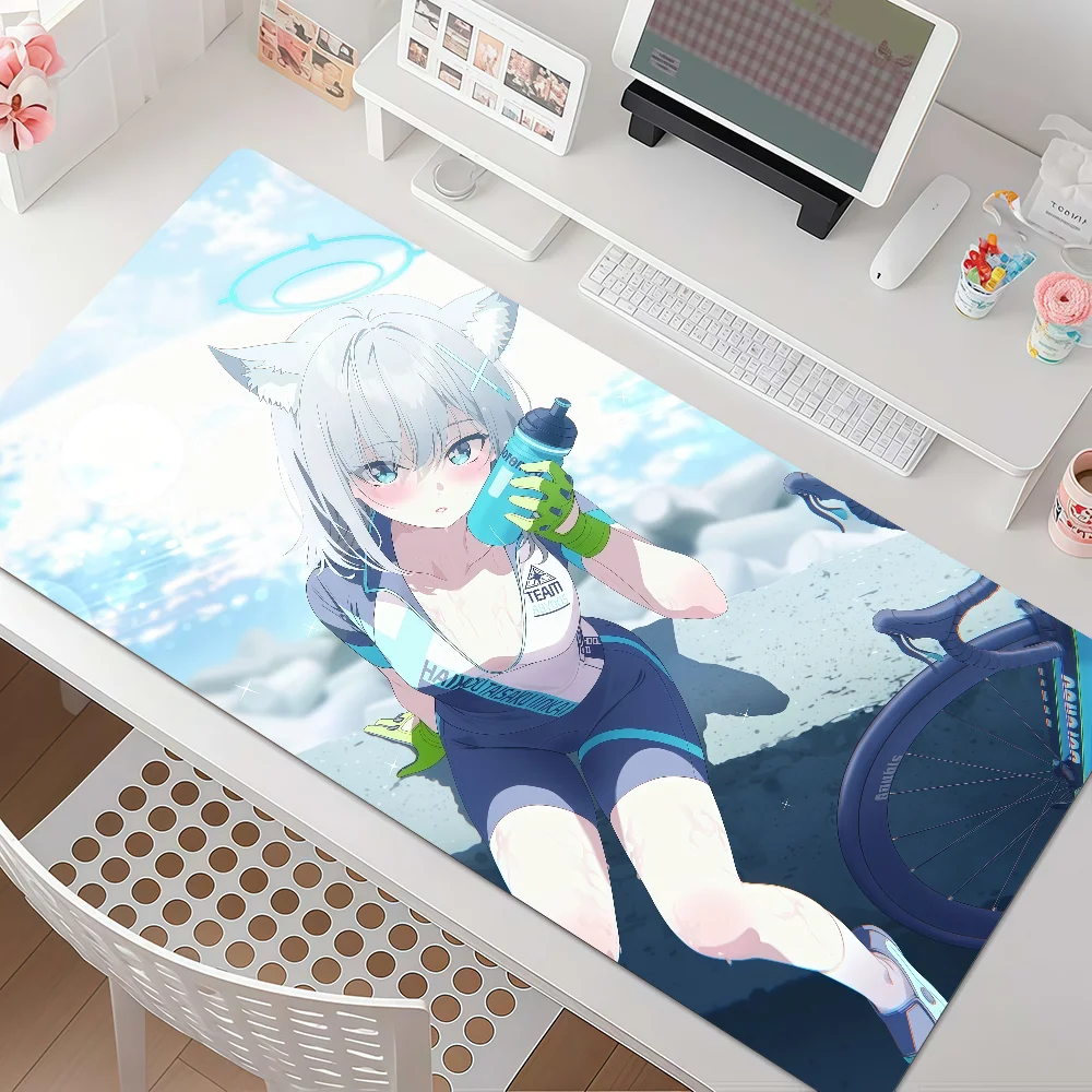 Games Girl Blue A-archive Sunaookami Shiroko Mouse Pad Anti Slip Rubber Edge Locked Thickened Laptop Gaming Desk Mat