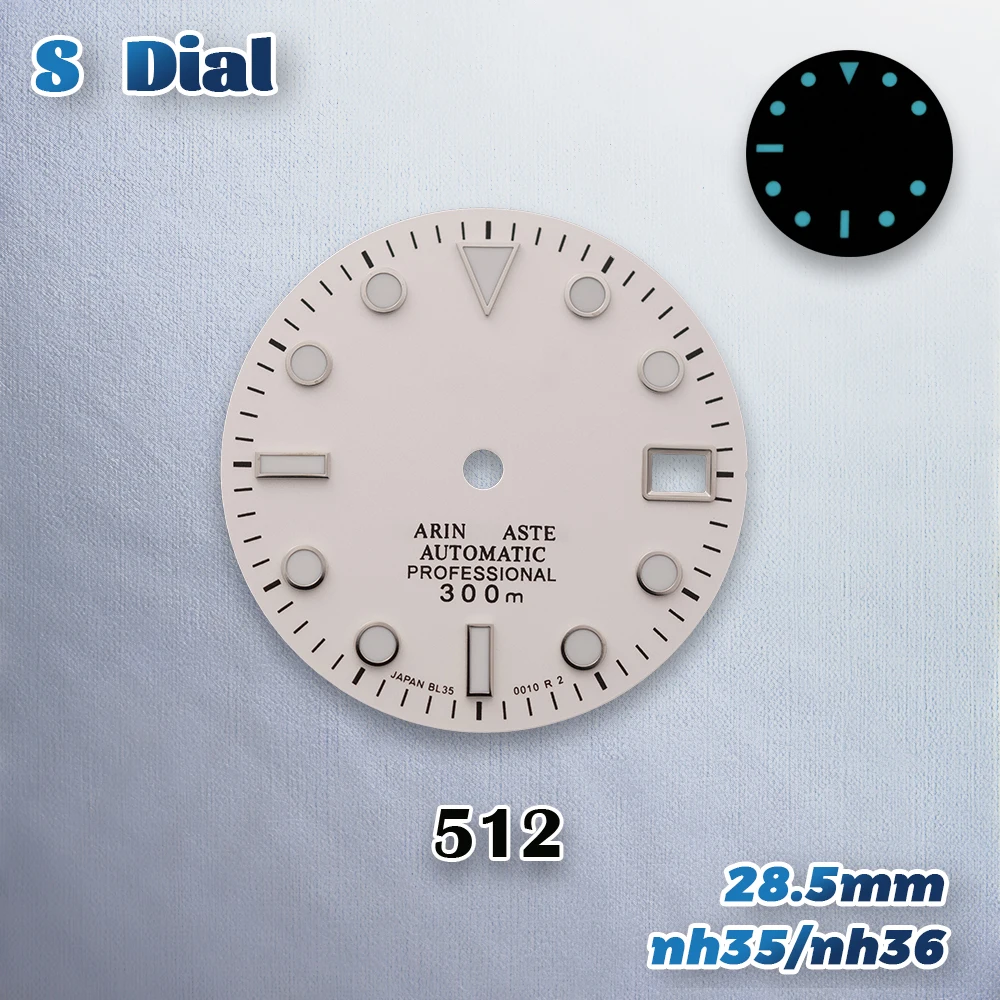 S Logo 28.5mm MARINEMASTE Dial Fit NH35/NH36/4R/7S Movement Ice Blue Luminous Exquisite Watch Modification Accessories