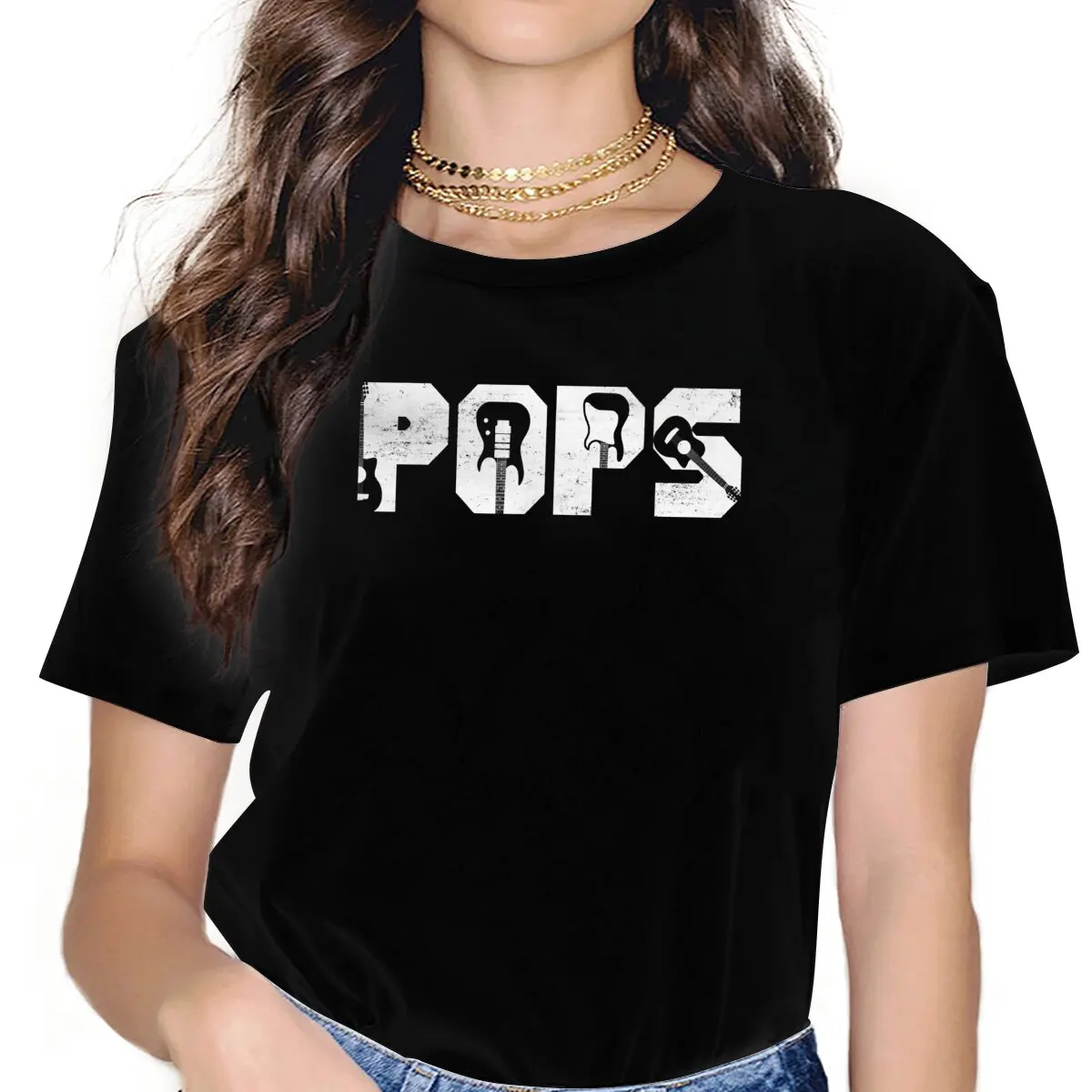 Distressed Best Pops Ever Female Shirts Guitar Rock Oversized Vintage Women Tshirts Harajuku Casual Feminine Blusas