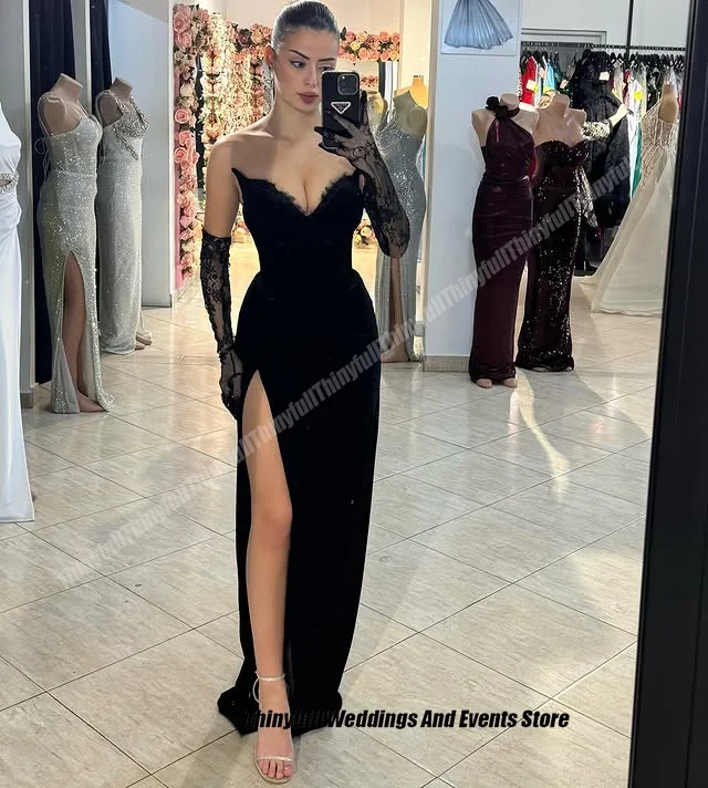 Thinyfull-Robe de Bal en Velours Style Sirène, Tenue de Soirée Longue Fendue, Personnalisée, pour Occasions Spéciales