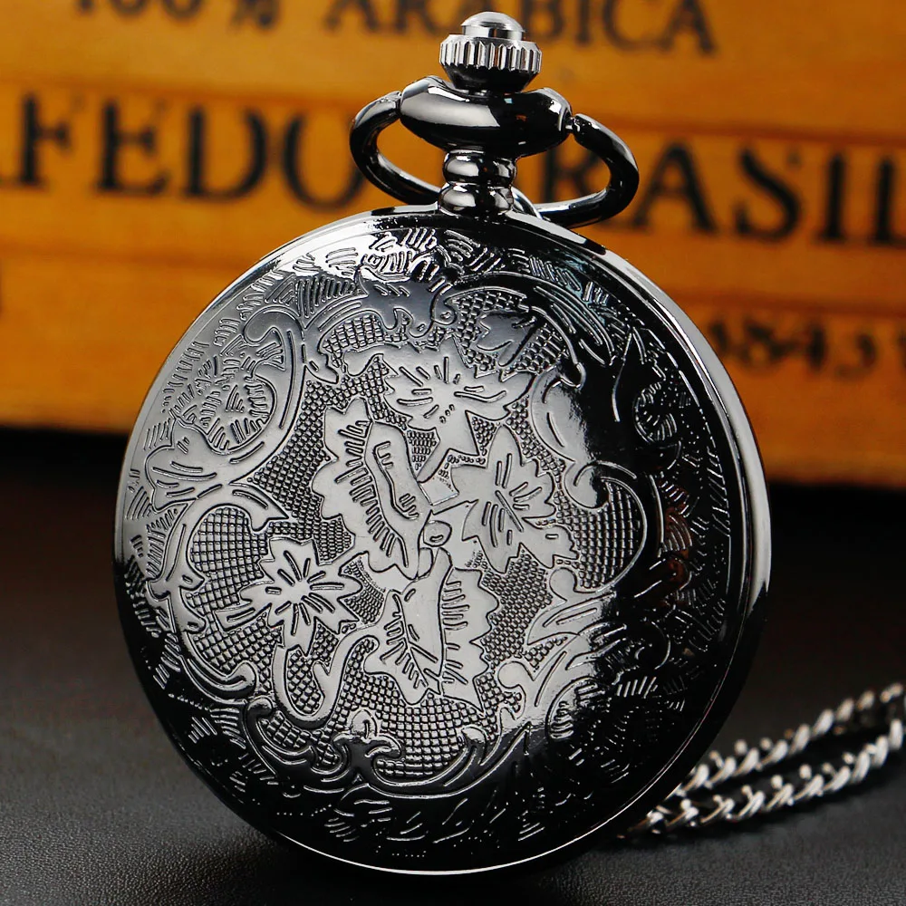 Orologi da taschino da taschino con collana al quarzo con design floreale scavato vintage. Pratico orologio da taschino da donna e da uomo, regalo di Halloween