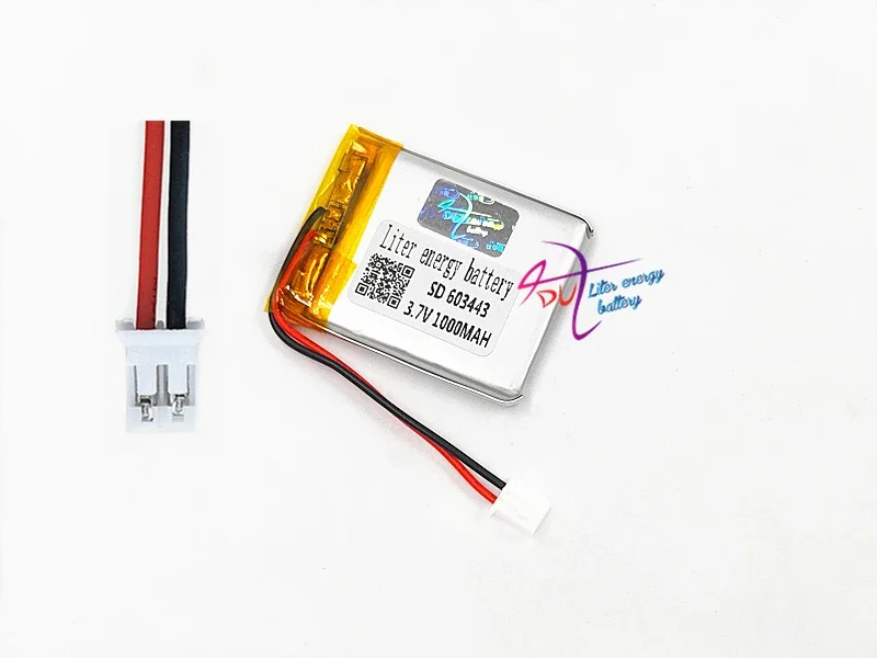 10 pcs 3.7V 1000mAh battery with JST 2.0mm 2pin connector Lithium Polymer LiPo Rechargeable 603443 cells For Mp3 GPS PSP Speaker