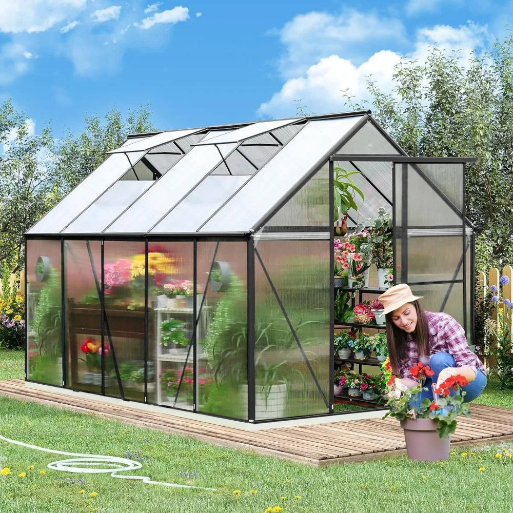 Polycarbonate Greenhouse Heavy-duty Aluminum Greenhouse,10.2x6.2 Feet with Lockable Doors and 2 Ventilation Windows Home &Garden