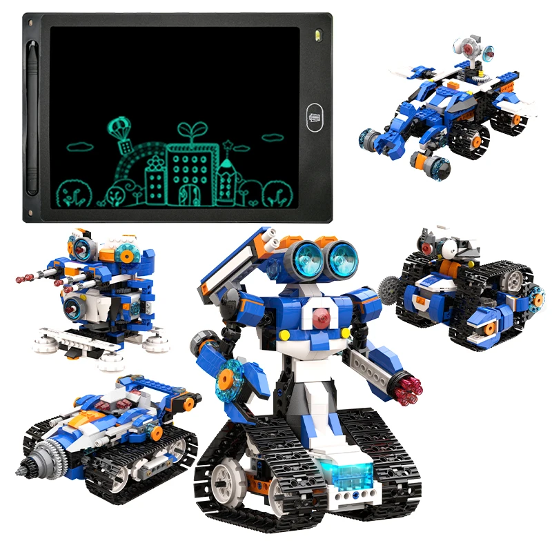 KITS de juguete STEM Robot Block y tablero de dibujo LCD Bloque un juguete de codificación STEM Robot de programación inteligente regalos para niños, 2 en 1