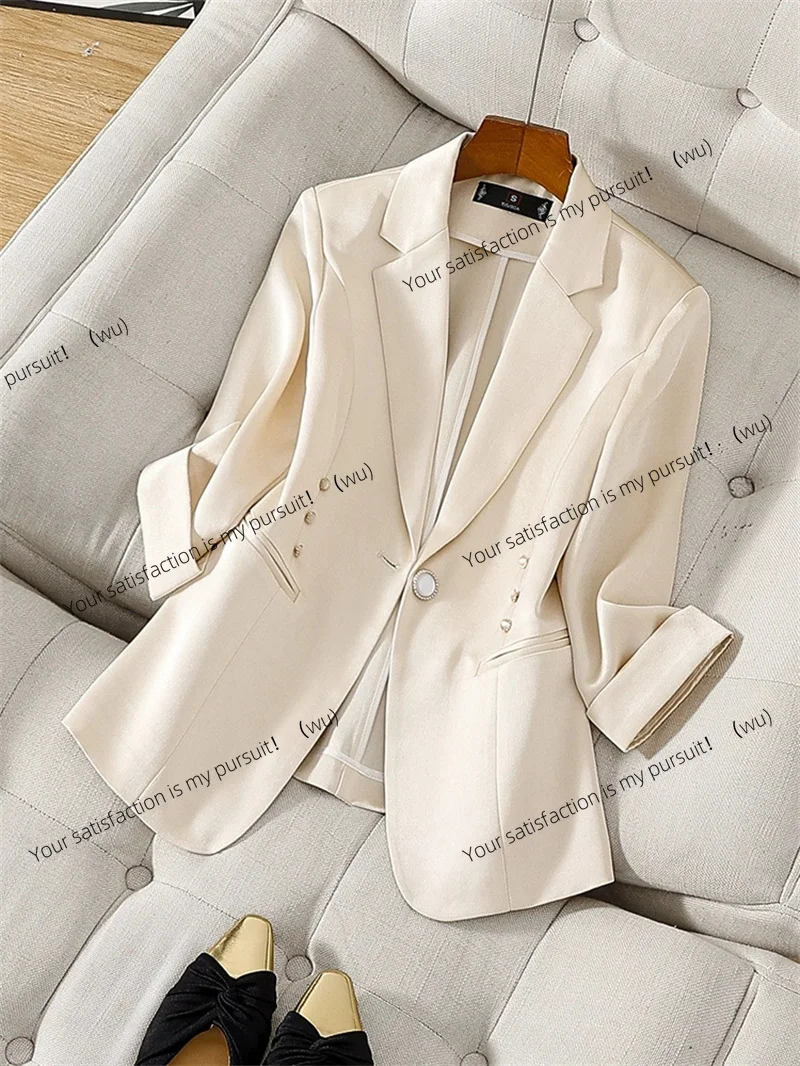 

Весенне-летний женский розовый пиджак с рукавами семь четвертей, тонкий пиджак, повседневный топ, профессиональная офисная куртка