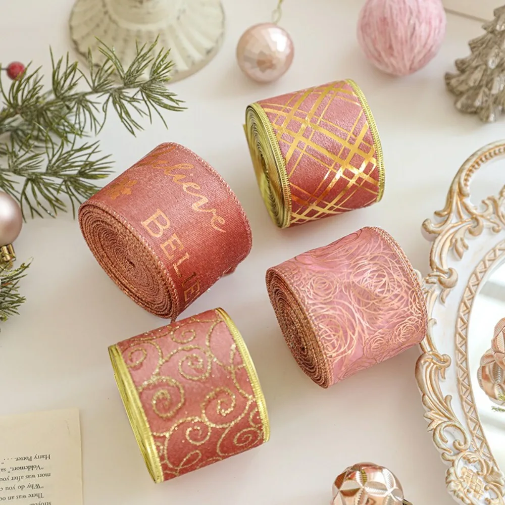 

New 2m Christmas Ribbon Xmas Gift Lmitation Linen Fabric Swirl Ribbon DIY Plaid Bow Snowflake Burlap Ribbon