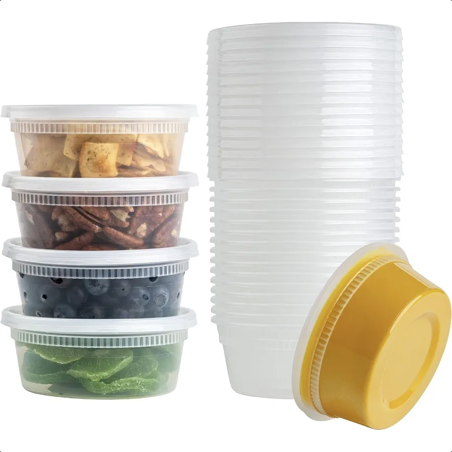 

[40 Sets] 8 oz. Plastic Deli Food Storage Containers with Airtight Leak Proof Lids Reusable Microwave Fridge and Freezer Safe