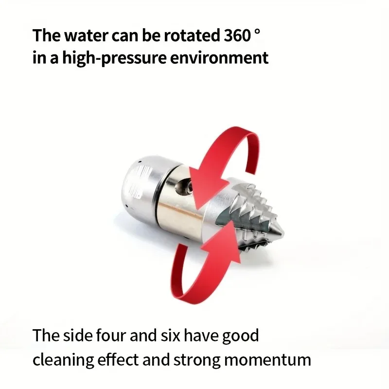 360° Rotating High Pressure Sewer Drain Cleaning Nozzle, G3/8 Female Thread, Compatible with Dredging Machines of 30L/min Water
