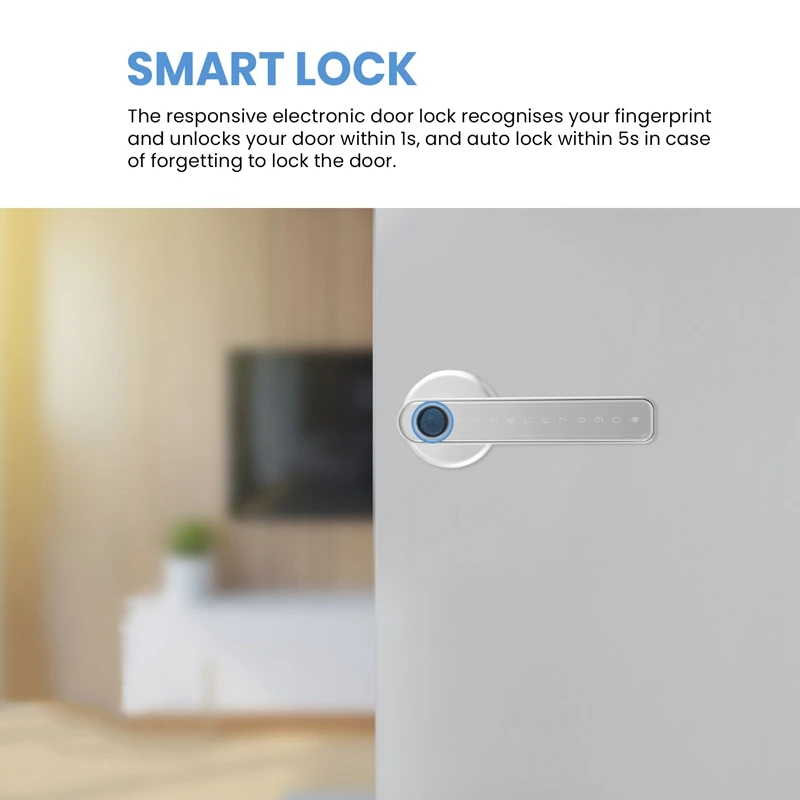 Smart Door Lock Keyless Entry Door Lock Keypad Door Lock With Handle, Fingerprint Door Lock With Tuya APP Wifi Control