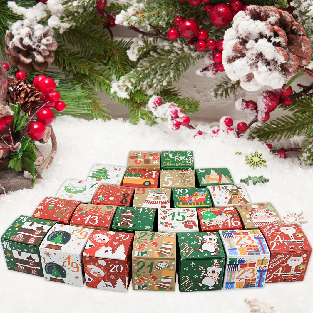 A set of 24pcs 24 Days Paper Advent Countdown Gift Boxes for Kids and Family Christmas Advent Calendar Boxes