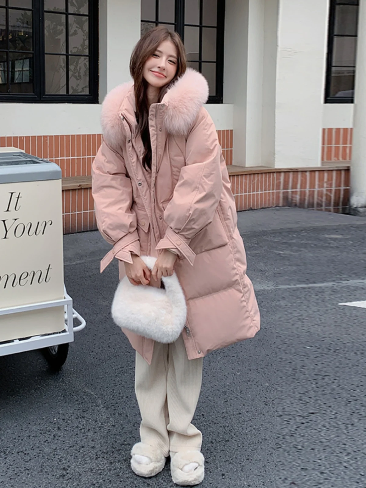 

Pink Quilted Jaet Women's Mid-Length Faionable Korean Sle Ultra-Thin Outerwear Winter 2025 New Arrival Thiened White ...