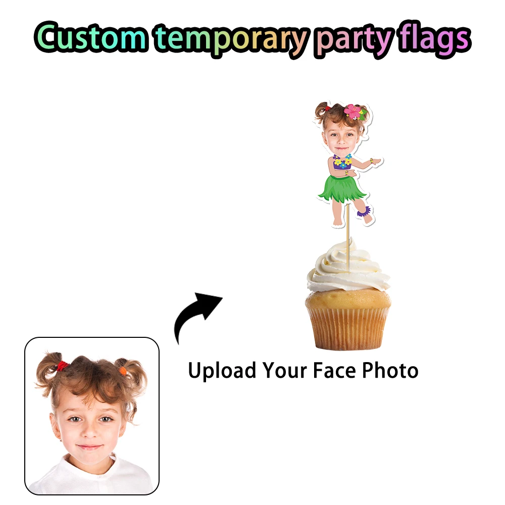 6/12 قطعة هاواي شخصية الوجه كب كيك القبعات العالية مخصص حولا فتاة راقصة صور كعكة توبر ألوها لوا حفلة عيد ميلاد ديكور