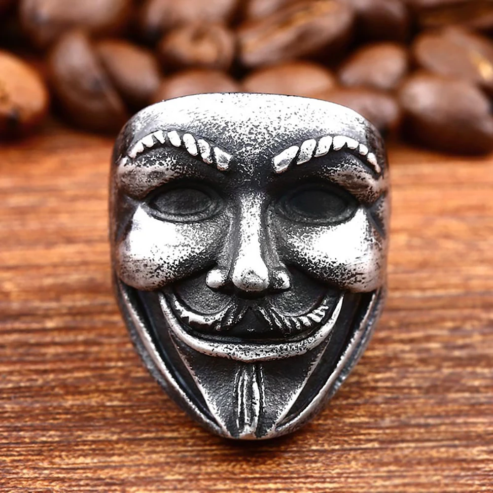 Vintage 316L Stainless Steel Clown Mask Rings For Men Women Biker Hip Hop Skull Ring Movie Fashion Party Jewelry Gift Wholesale