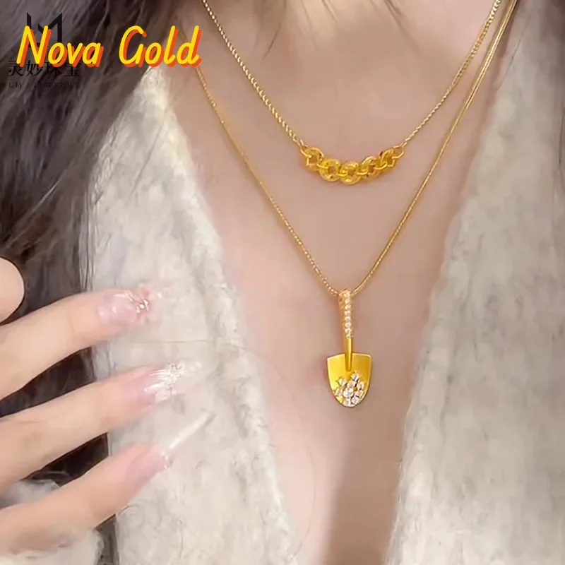 

Золотая подвеска-лопатка NovaGlod 9999 с гравировкой по старинной технологии, инкрустированная бриллиантами, 24K, из настоящего золота, маленькая лопатка, цепочка на ключицу