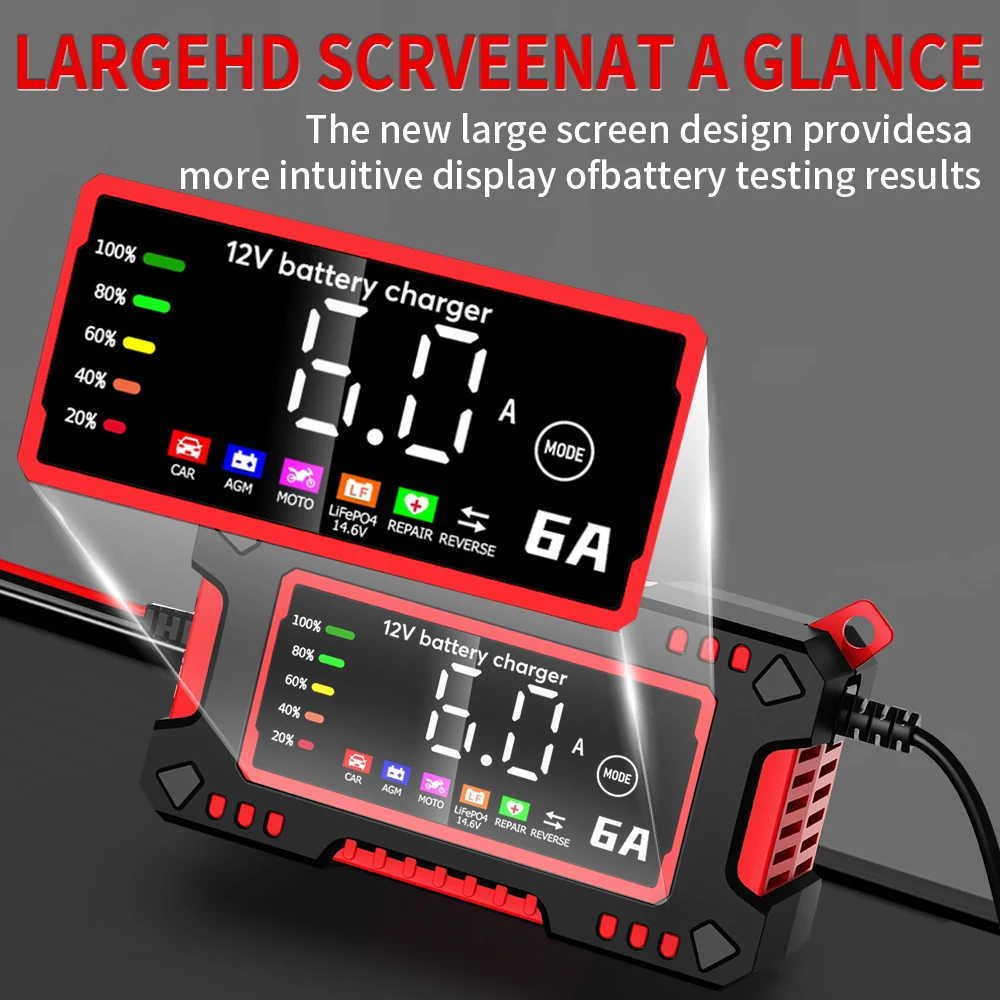 12 فولت 6A سيارة شاحن بطارية ذكي شاشة ديجيتال الدراجات النارية الكهربائية 14.6 فولت 6A شاحن ل LiFePO4 الرصاص الحمضية AGM إصلاح البطارية