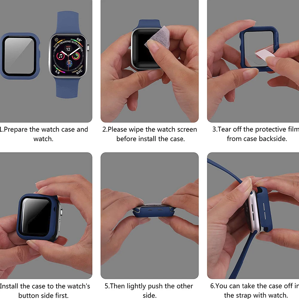 Защитный чехол из закаленного стекла для Apple Watch, чехол для iWatch 9 8 7 6 5 4 3 SE, 45 мм 41 мм 44 мм 40 мм 42 мм 38 мм