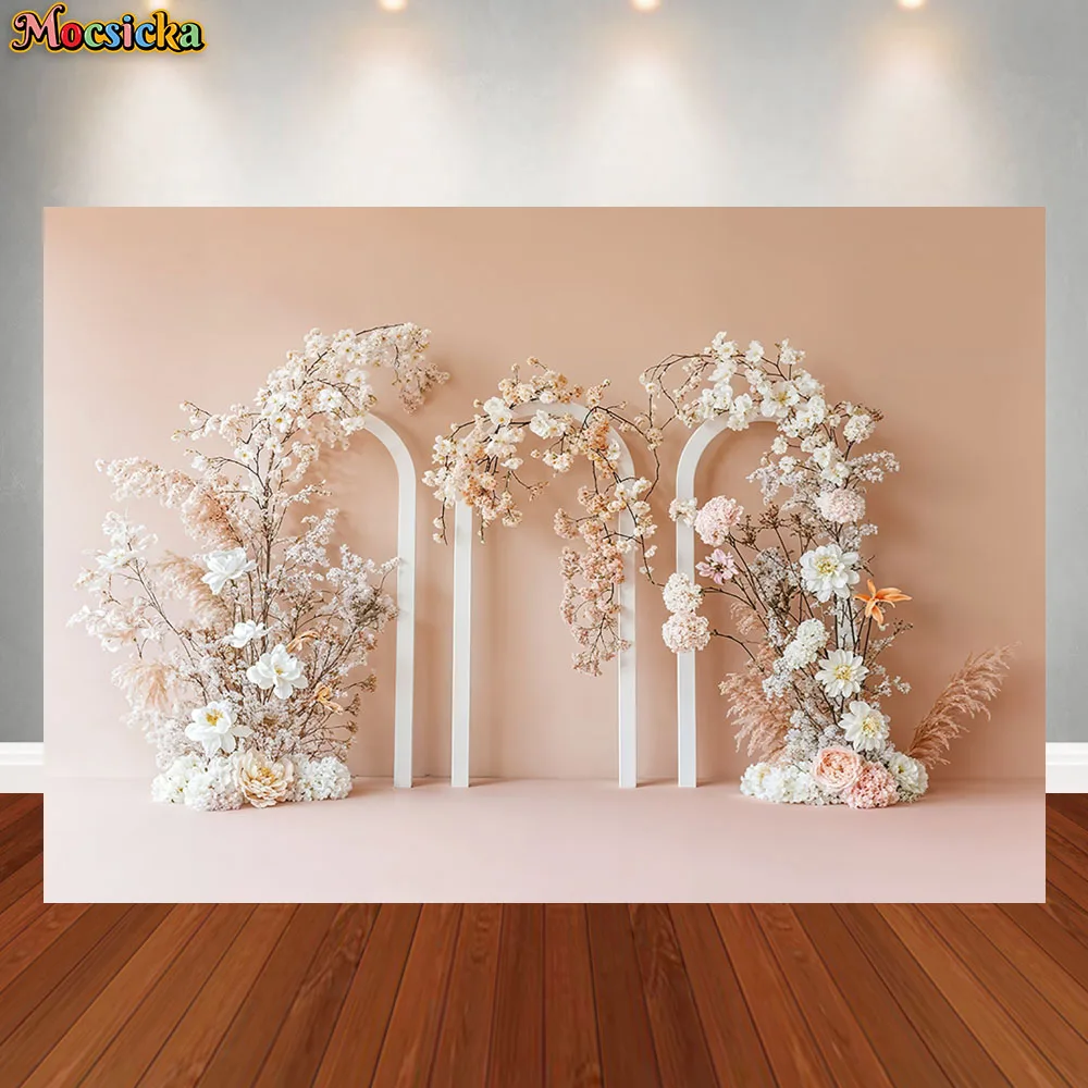 Mocsicka Photography Background Three Arch Colorful Flowers Party Decora Supplies Wedding Women Portrait Backdrops Studio Props