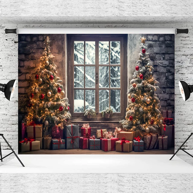 Beenle Christmas Photography Background Winter Xmas Tree Fireplace Gifts Family Party Decor Baby Portrait Backdrop Photo Studio