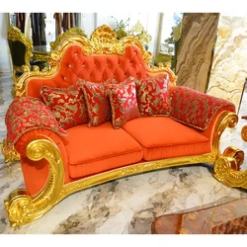 Luxury living room furniture gold white fabric living room Villa Colorful 3 Seater Dubai Luxury Sofa set