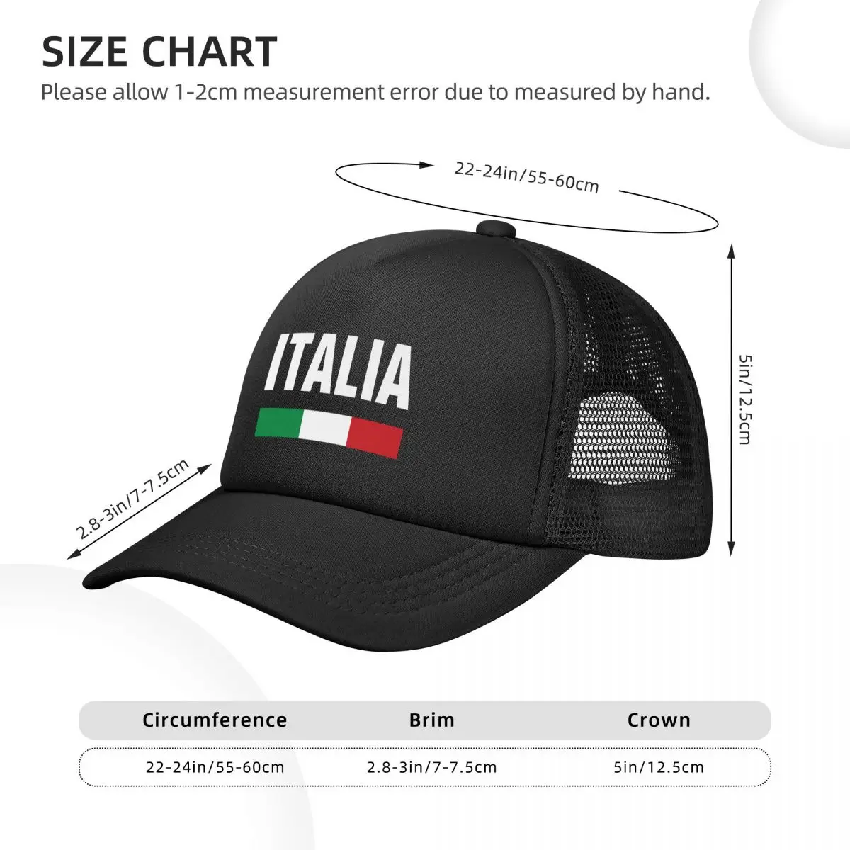 Italia Italy Italian Flag Mesh Baseball Cap Adult Sport Sun Hats Hats Adjustable Snapback Caps Sun Hats Summer Trucker Hat