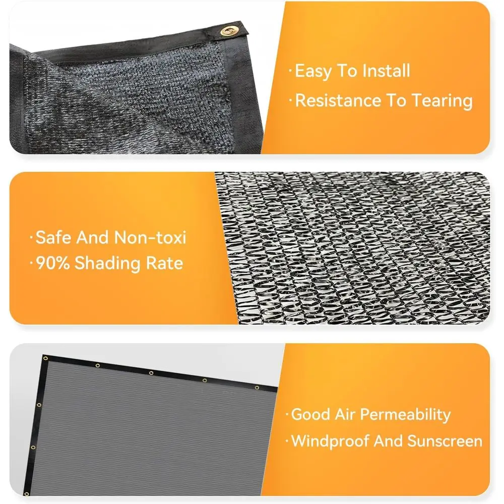 내구성 있는 12x24 피트 블랙 그늘막 천 황동 고리 포함 야외 햇빛 차단 및 덮개용