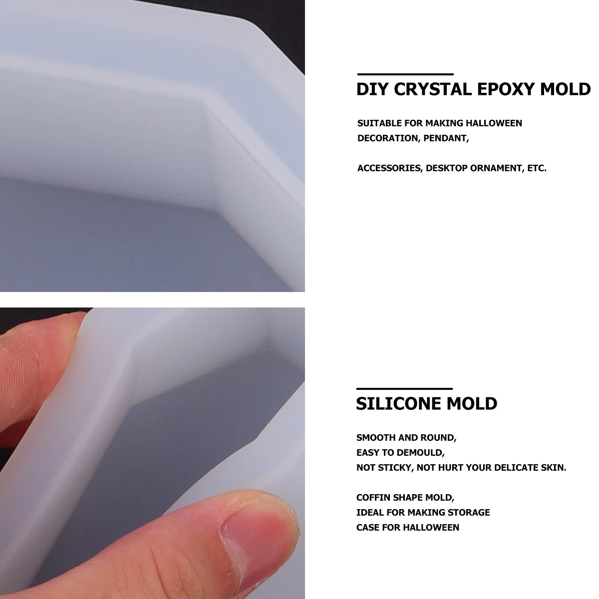 

Halloween Coffin Storage Case Silicone Mold White Durable DIY Crystal Epoxy Mold for Home Decoration Pendant Organizer