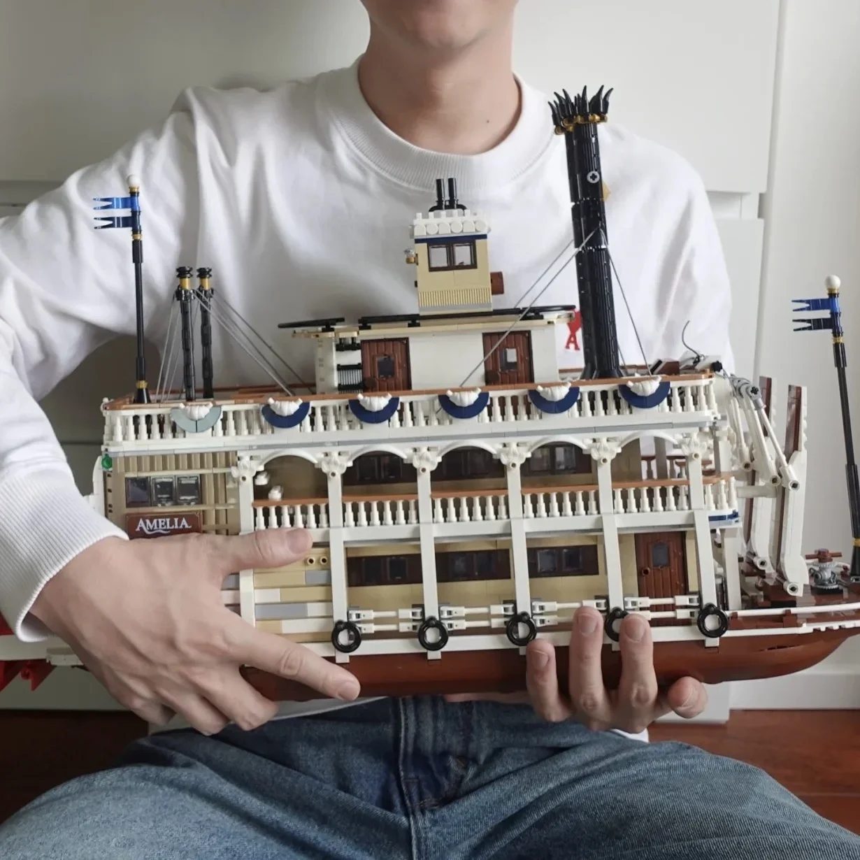 MOC River Steamboat Bausteine Kit Kompatibel 21356 Ziegel Kinder Spielzeug Für Jungen Mädchen