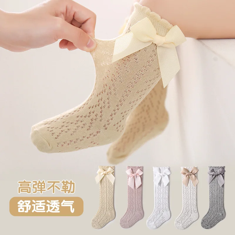 Kinder Mädchen Bogen kniehohe Netz strümpfe Baby Kleinkind Bowknot Tube Socken Kind aushöhlen Socke für 0-3y