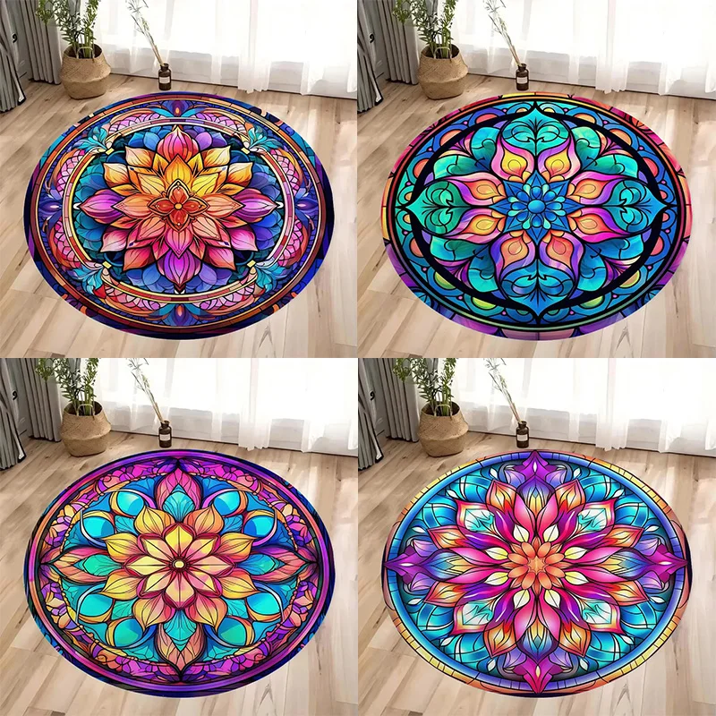 

Colorful Bohemian Mandala Round Carpet, Non-Slip For Living Room Floor