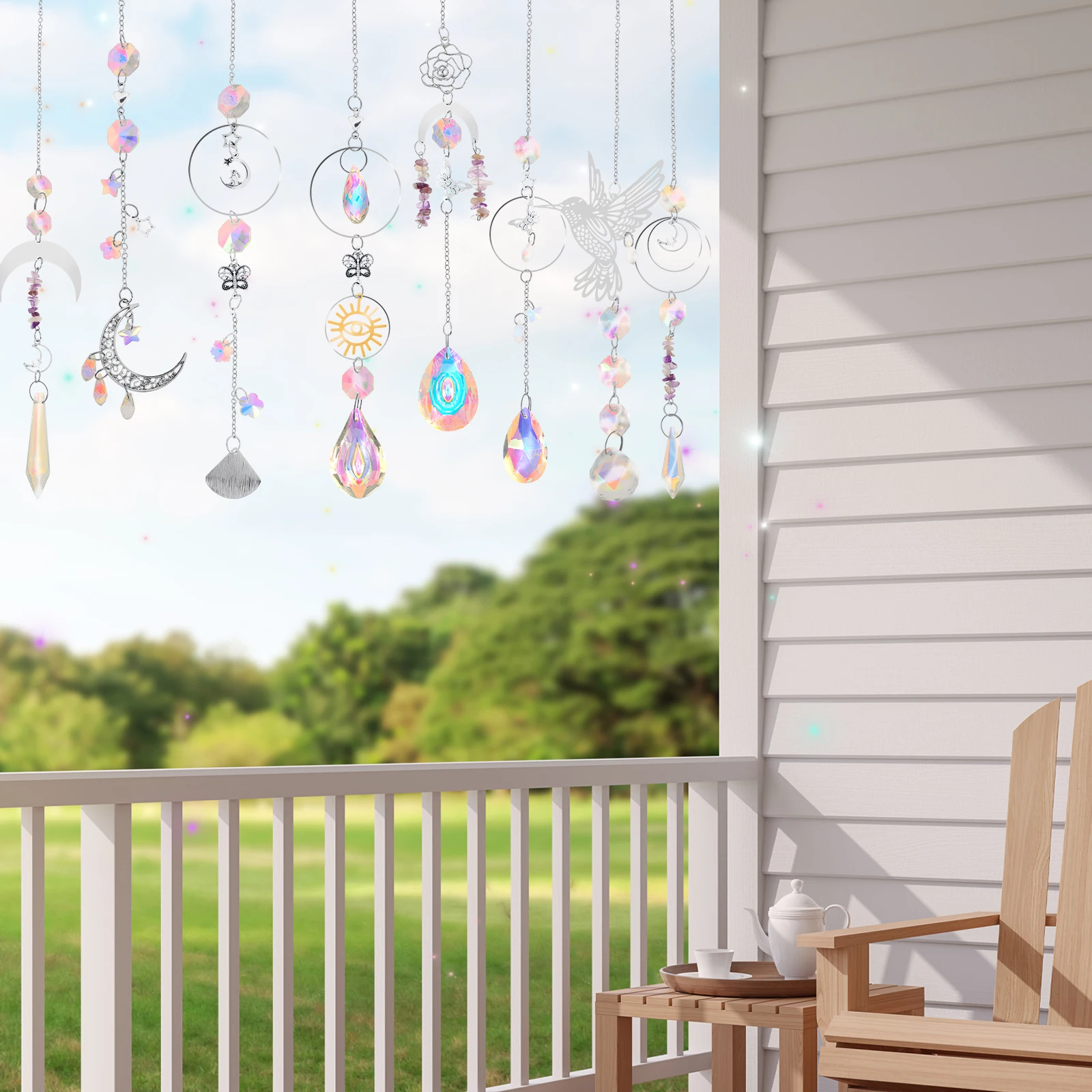 Hanging Crystal Pendant Garden DIY Suncatcher Kits Wind Chimes Rainbow Prism Crystal Chain Home Decorations Garden Sunny Catcher