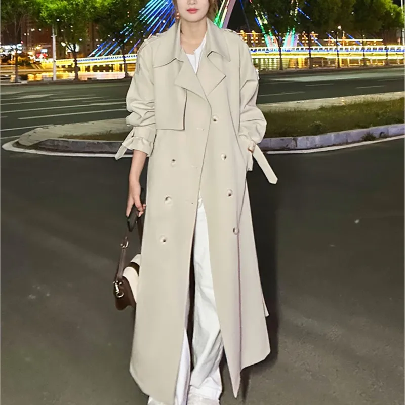 White Windbreaker Coat for Women New Long over the Knee Casual Slimming Top