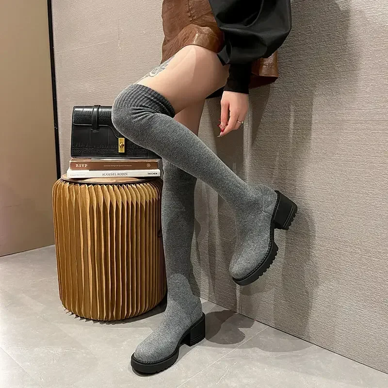 Elastic Women's Long Boots Spring Autumn Above Over The Thigh Chic and Elegant Ladies Knee High Shaft Shoes Boot 2024 New In Y2k