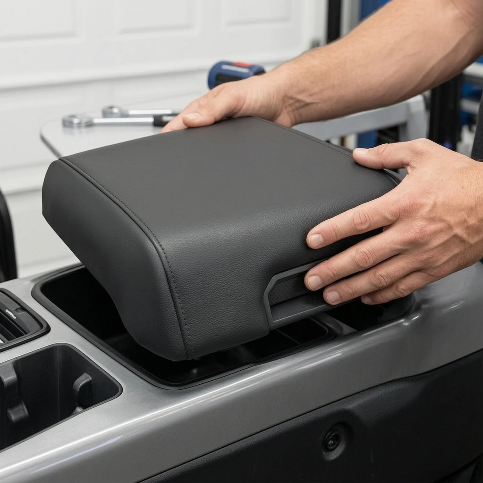 Armrest Box Cover Assembly Exact Fit Center Console Armrest Lid Upholstered Long-Lasting for Truck Owners, Interior Repair