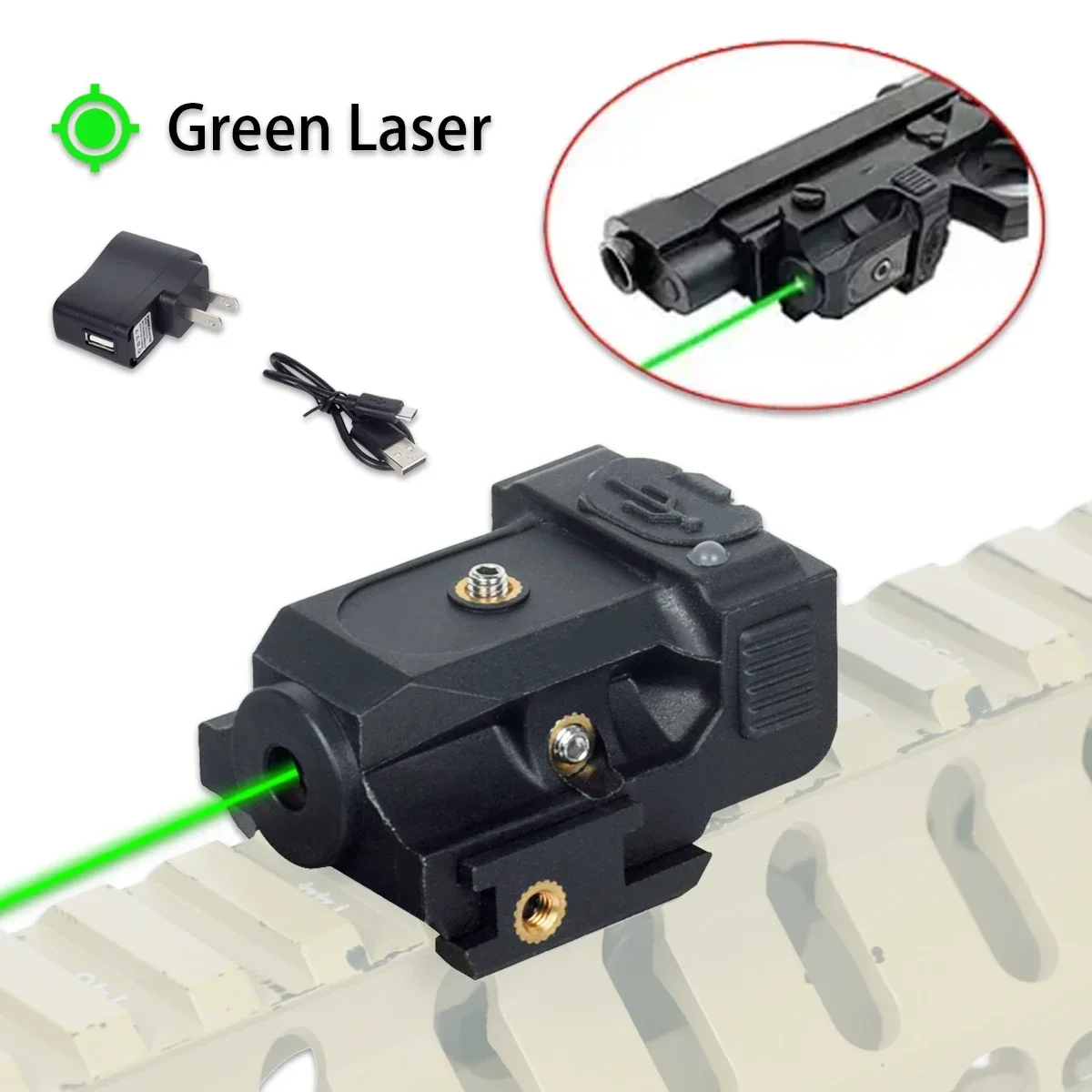 Pistol Laser Taktis USB Charging Red Green Dot, Scope Laser untuk Pistol, Cocok untuk Rel 20mm, G17 G19 Taurus G2C, Laser Latihan Pistol