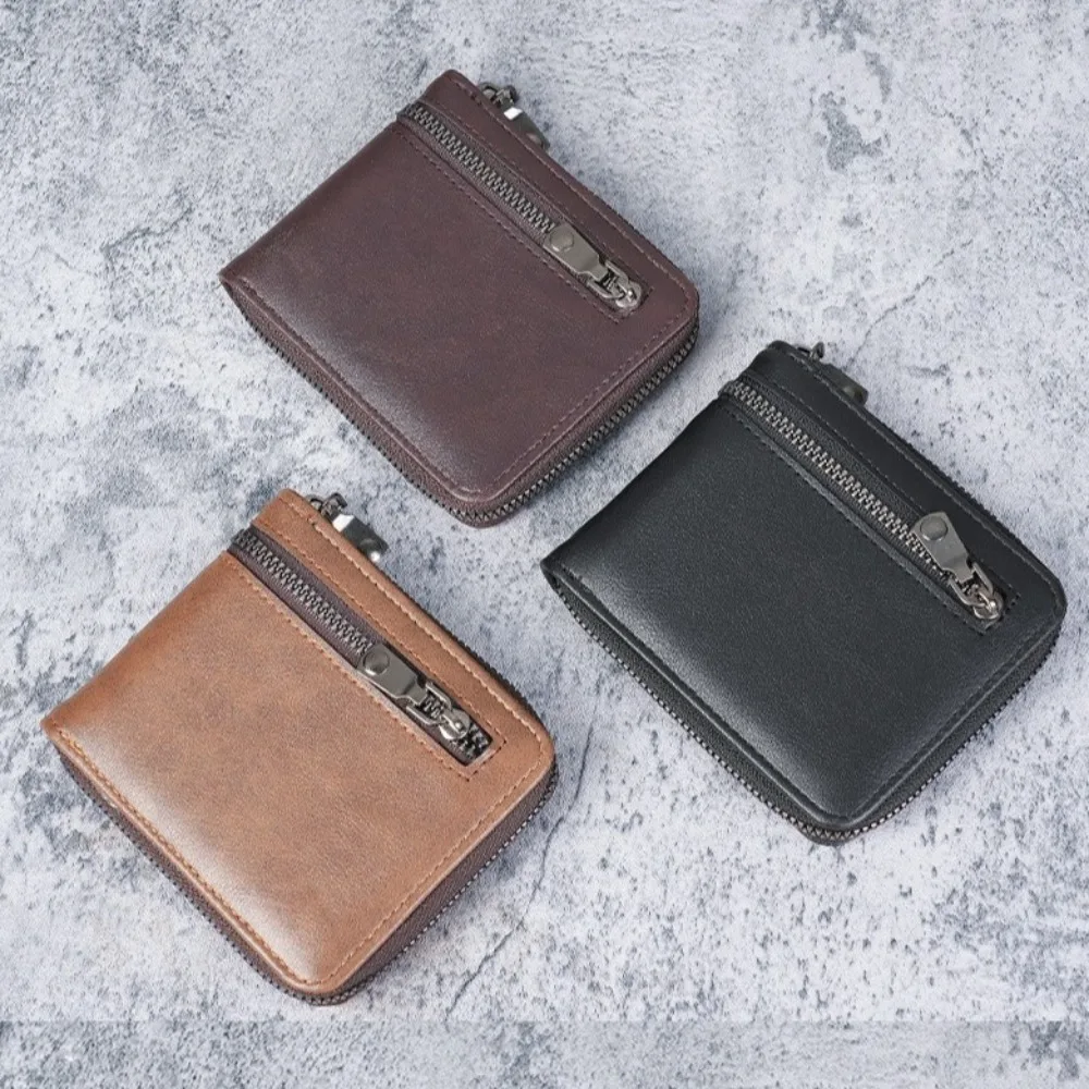 

Luxury Thin Men's Short Wallet Coin Purses ID Card Holder Fold Wallet Card Bag Zipper Business Purse Daily