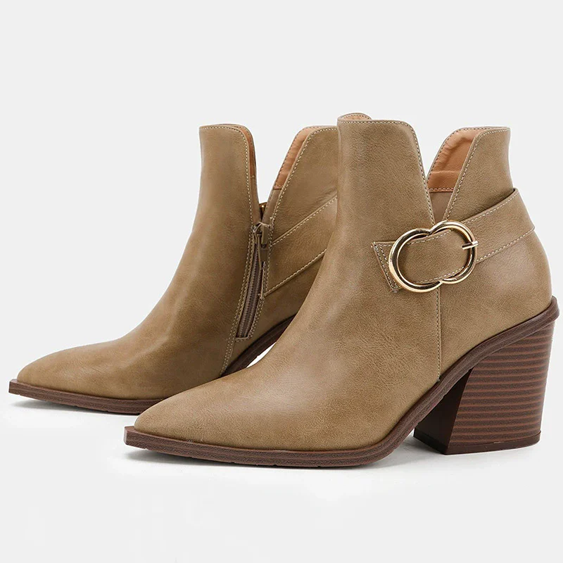 Autumn and winter new pointed leather short tube and bare boots casual square heel large size thick high heels Roman women boots