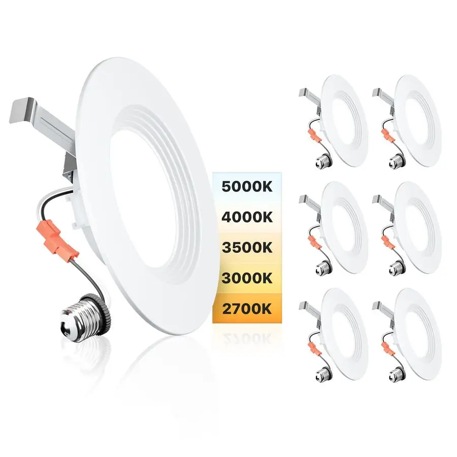 

5 6 Inch 5CCT LED Can Lights 6 Pack, Retrofit Led Recessed Lighting, Baffle Trim, Dimmable, 9W110W, 1000LM, 2700K 3000K 3500K 40