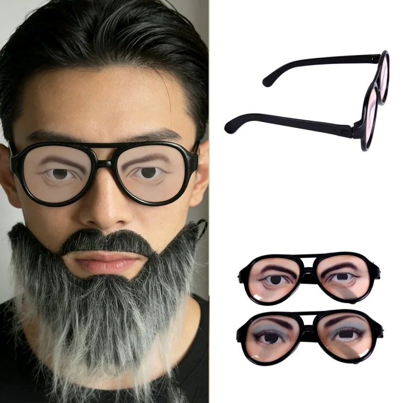 Funny Fake Sleep Wide Frame Glasses, Novelty Prank Flat Lens Eyeglasses Office Nap Gag Toy Holiday Party Face Slimming Gift
