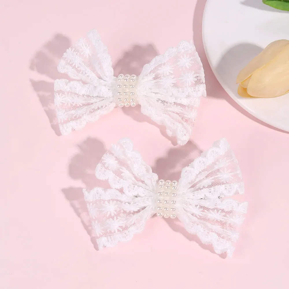 2Pcs White Lace Bows Hair Clip For Girl Sweet Princess Pearl Hairpin korean Lovely Hair Girl Accessories Kids Barrettes Headwear