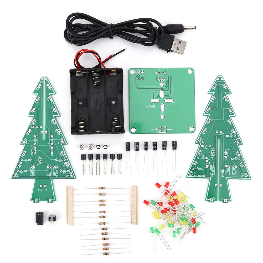 DIY 3D Christmas Tree Battery/USB Powered Soldering Practice Kit Easy Installation Electronic Exercise Kit for Home Living Room