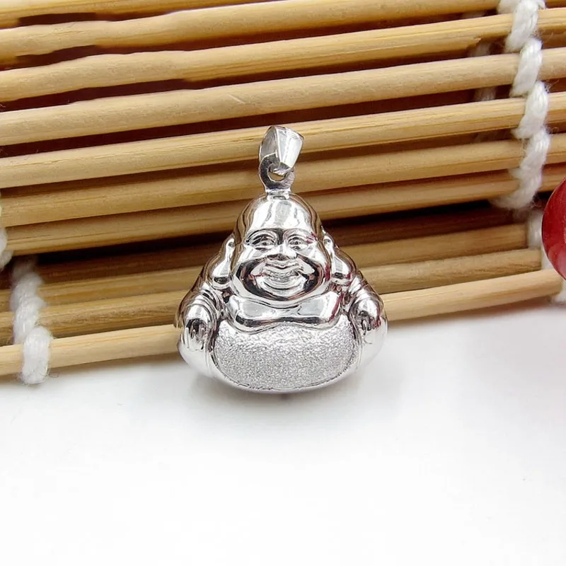 

Real Pure Platinum 950 Men Women Lucky Glossy Satin Happy Buddha Small Pendant 1.6g