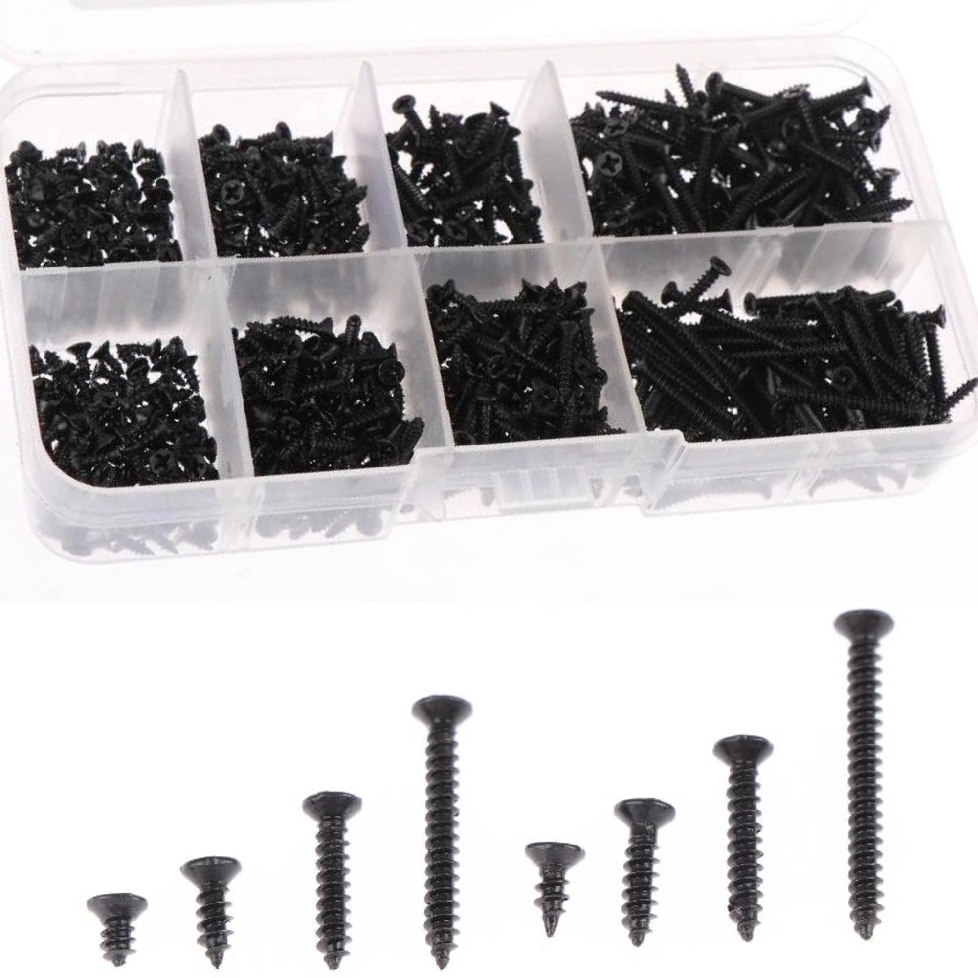 400/800PCS M2 Black Self Tapping Screws Assortment Kit Locking Screws And Wood Screws Boxed Hardware Accessories With Box