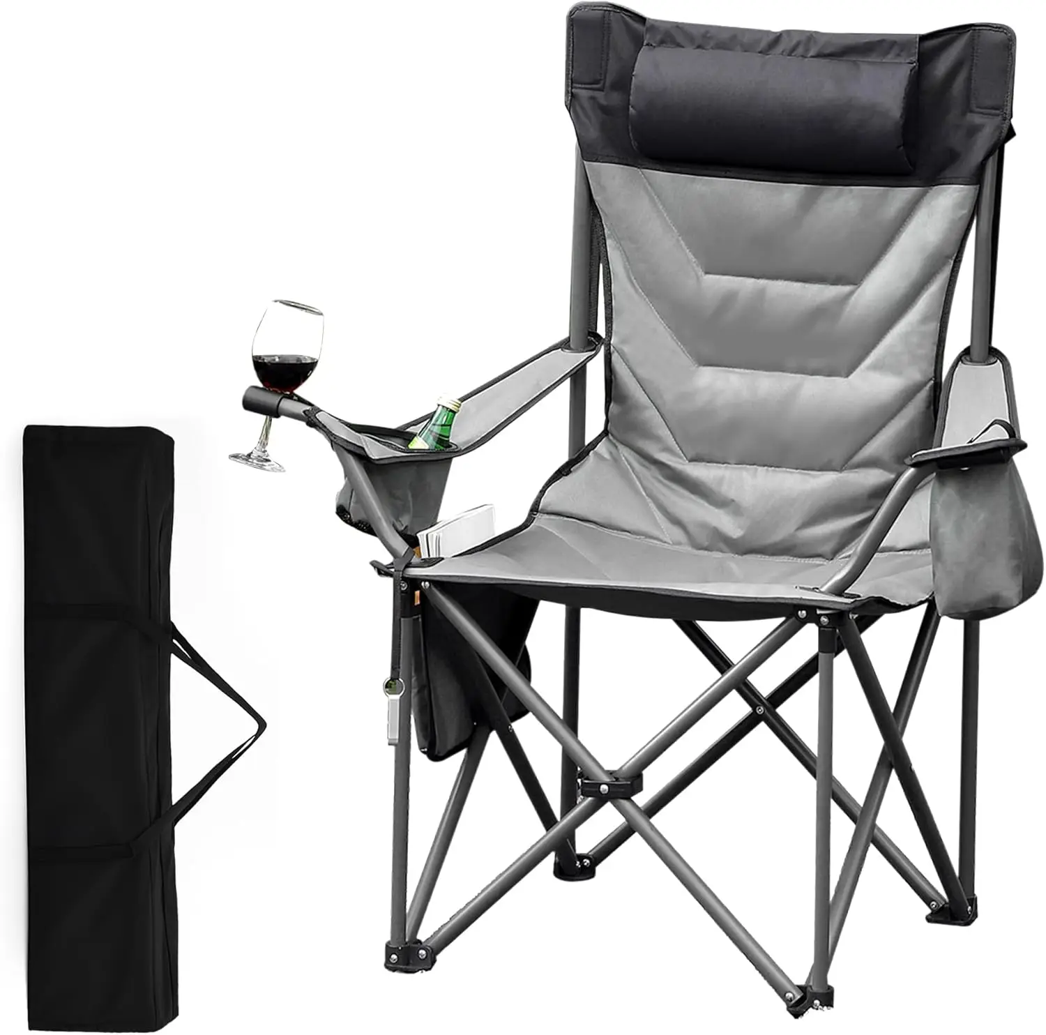 

Oversized Padded Folding Camping Chair, 500 LBS Heavy Duty, High Back with Pillow – 1 Pack