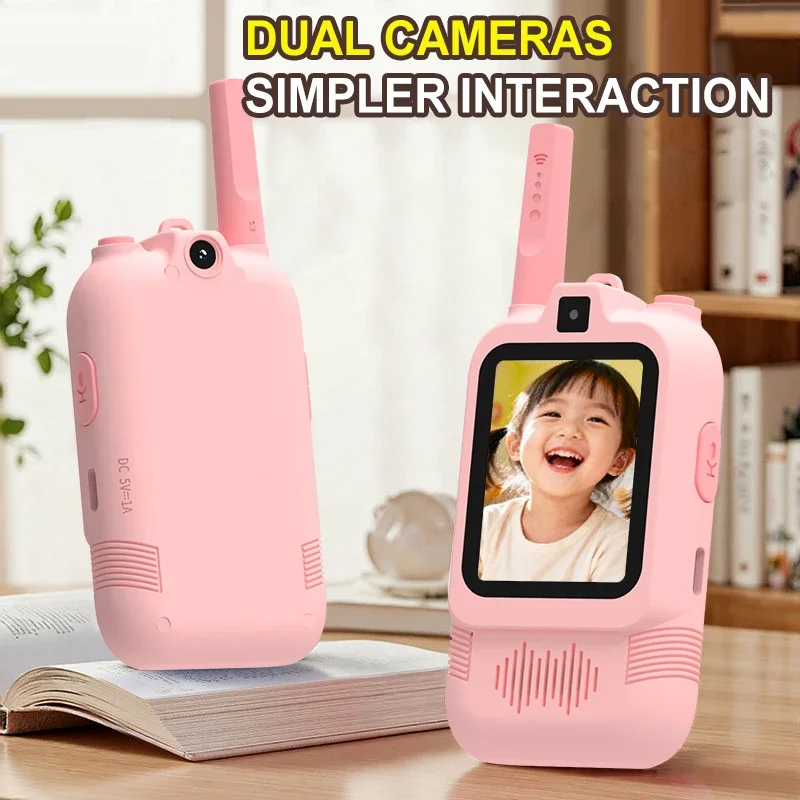 Walkie Talkie de vídeo para niños con pantalla HD de 2 ", cámara Dual, intercomunicador de llamada HD recargable con un solo clic para tecnología de dispositivos para niños