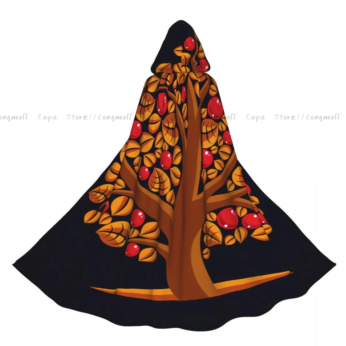 Árbol de Halloween para adultos con manzanas maduras, capa temática de temporada de cosecha, disfraz Medieval con capucha, abrigo de vestido largo