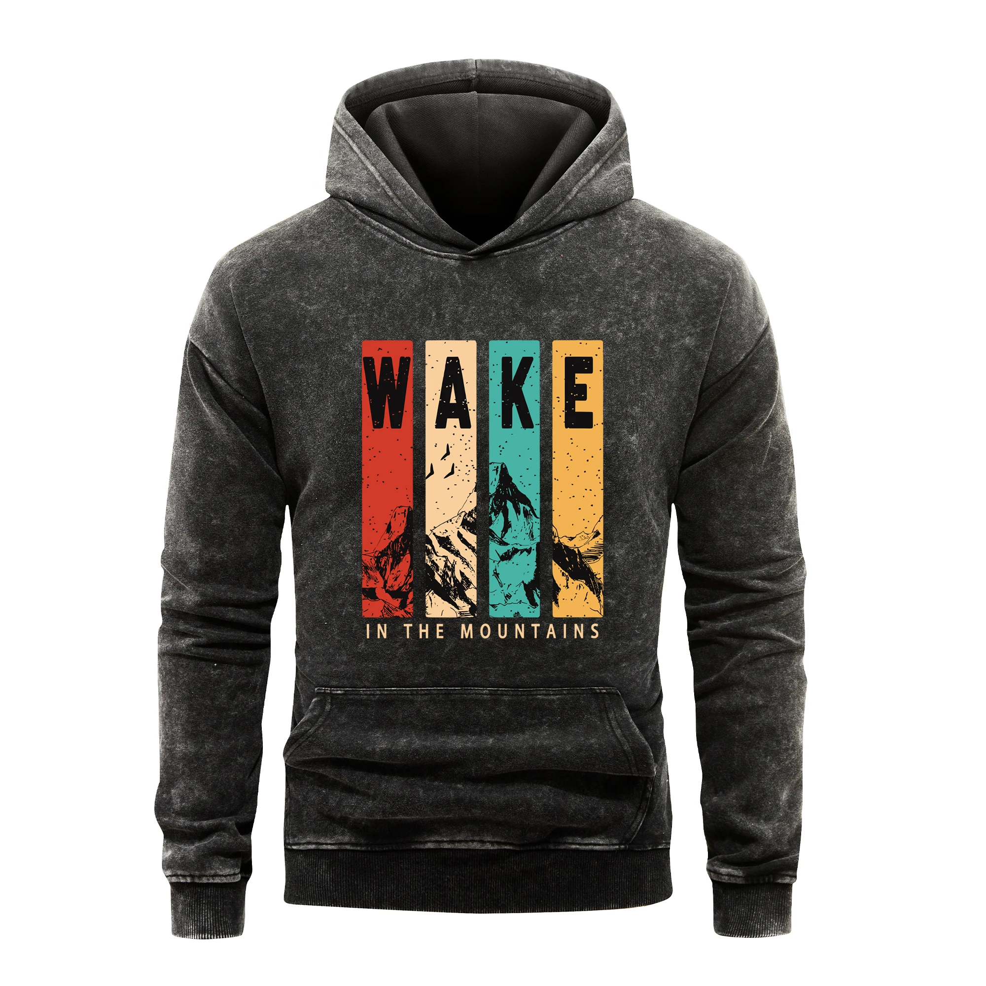 Wake In The Mountains Male Hoodies Vintage Washed 100%Cotton Pullover Fashion Casual Autumn Loose Tops