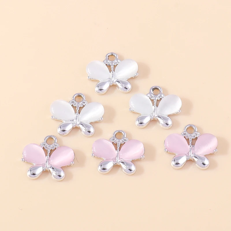 Zarte 10 stücke Opal Stein Schmetterling Charms Silber Farbe Tiere Schmetterling Anhänger für DIY Schmuck Machen Ohrringe Armbänder – Detail 2